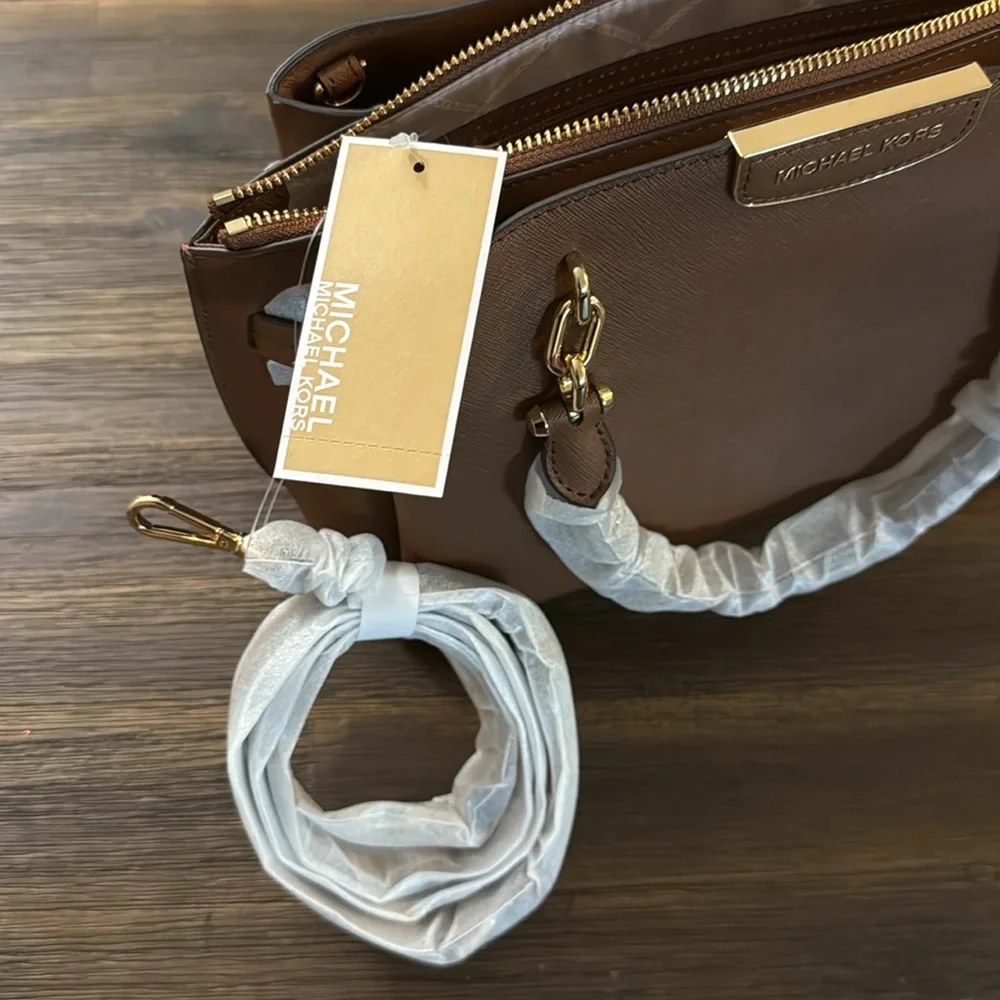 Michael Kors Rochelle Cognac Brown Large Saffiano Leather Bag NWT - Picture 7 of 16